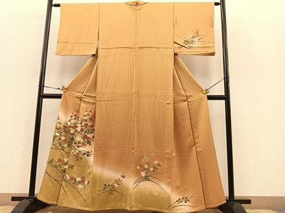 平和屋着物▽訪問着 単衣 花蝶文 暈し染め 金彩 正絹 逸品 BAAS8360hv