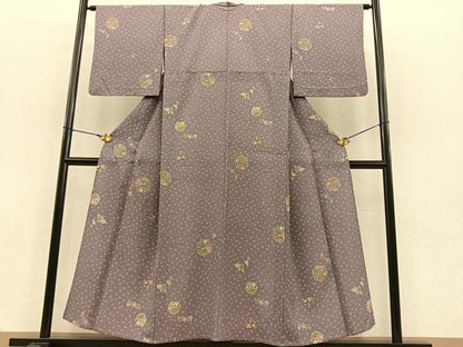平和屋着物▽小紋 単衣 雪輪花文 ふくれ織り 洗える着物 BAAS8363hv