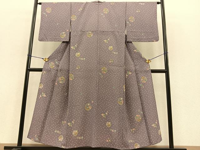 平和屋着物▽小紋 単衣 雪輪花文 ふくれ織り 洗える着物 BAAS8363hv