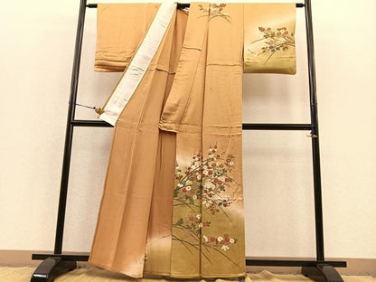 平和屋着物▽訪問着 単衣 花蝶文 暈し染め 金彩 正絹 逸品 BAAS8360hv
