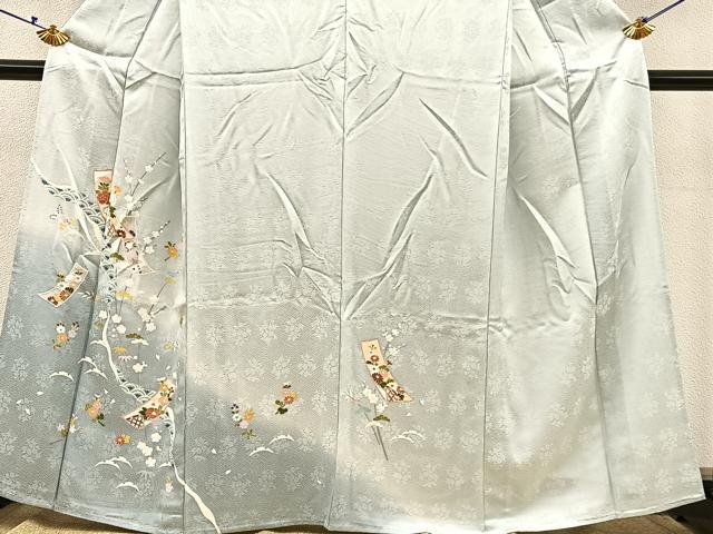 平和屋着物▽訪問着 単衣 松竹梅 短冊花文 暈し染め まるやま扱い 正絹 逸品 BAAS8372hv