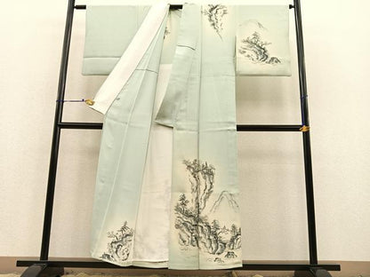 平和屋着物▽訪問着 単衣 手描き 風景文 暈し染め 正絹 逸品 BAAS8373hv