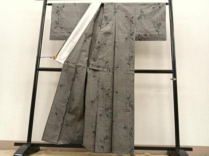 平和屋着物▽本場大島紬　単衣　9マルキ　草花文　正絹　逸品　BAAS8393hv