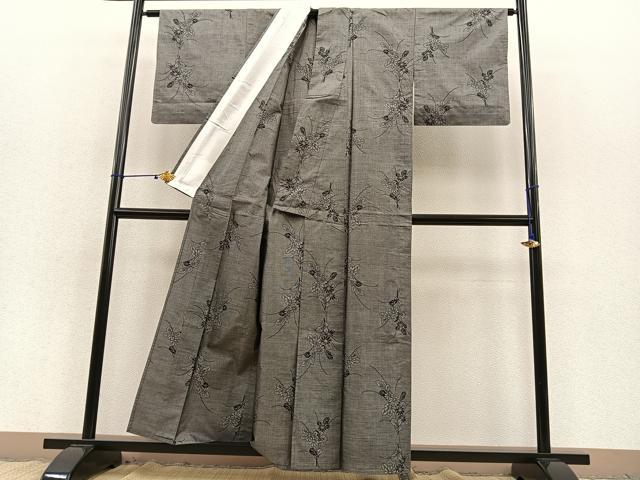平和屋着物▽本場大島紬　単衣　9マルキ　草花文　正絹　逸品　BAAS8393hv