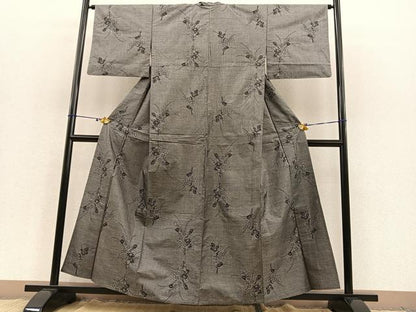 平和屋着物▽本場大島紬　単衣　9マルキ　草花文　正絹　逸品　BAAS8393hv