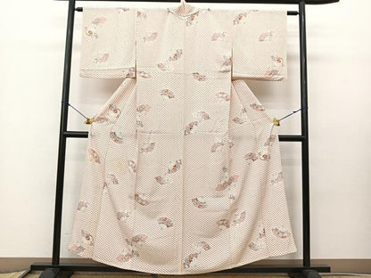 平和屋着物▽上質な小紋 単衣 扇面花文 正絹 逸品 BAAS8003yc