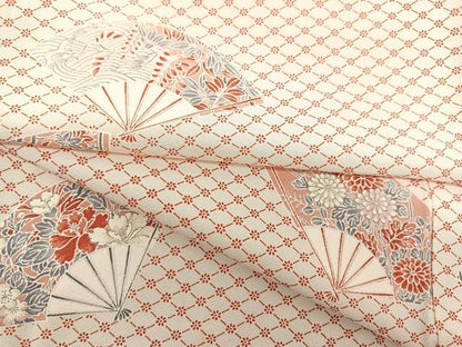平和屋着物▽上質な小紋 単衣 扇面花文 正絹 逸品 BAAS8003yc