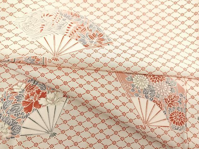平和屋着物▽上質な小紋 単衣 扇面花文 正絹 逸品 BAAS8003yc