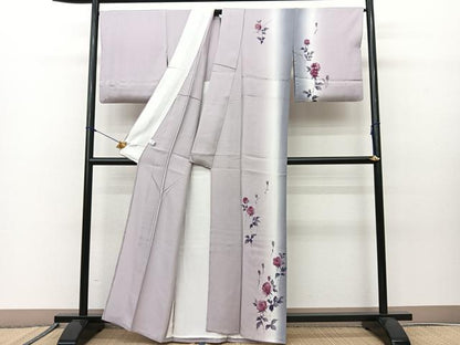 平和屋着物▽訪問着　単衣　薔薇　暈し染め　金彩　正絹　逸品　BAAS8004yc