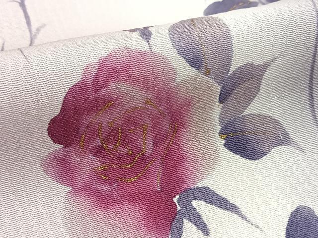 平和屋着物▽訪問着　単衣　薔薇　暈し染め　金彩　正絹　逸品　BAAS8004yc
