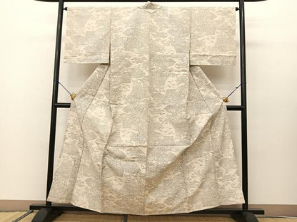 平和屋着物▽上質な紬 単衣 雲取り風景花文 正絹 逸品 BAAS8012yc