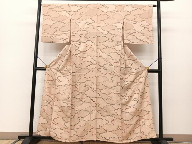 平和屋着物▽上質な小紋 単衣 雲重ね文様 正絹 逸品 BAAS8006yc
