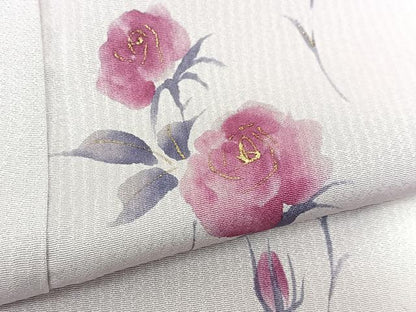 平和屋着物▽訪問着　単衣　薔薇　暈し染め　金彩　正絹　逸品　BAAS8004yc