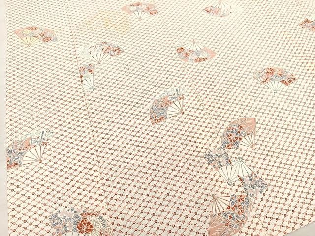 平和屋着物▽上質な小紋 単衣 扇面花文 正絹 逸品 BAAS8003yc