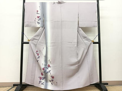 平和屋着物▽訪問着　単衣　薔薇　暈し染め　金彩　正絹　逸品　BAAS8004yc