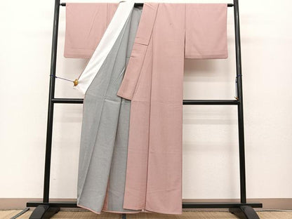 平和屋着物▽江戸小紋　単衣　万筋　白×赤紅色　正絹　逸品　BAAS8018yc