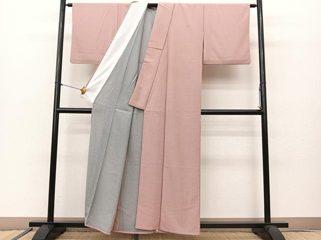 平和屋着物▽江戸小紋　単衣　万筋　白×赤紅色　正絹　逸品　BAAS8018yc