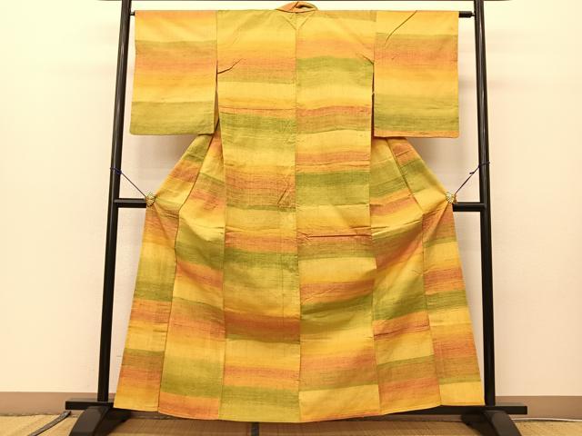 平和屋着物▽上質な紬 単衣 霞文 正絹 逸品 BAAS8013yc