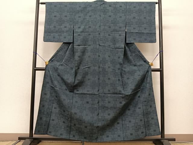 平和屋着物▽結城紬 単衣 80亀甲 飛び亀甲 幾何学文様 正絹 逸品 BAAS8021yc