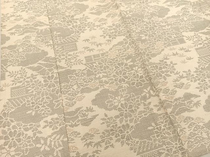 平和屋着物▽上質な紬 単衣 雲取り風景花文 正絹 逸品 BAAS8012yc