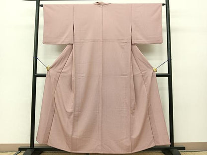 平和屋着物▽江戸小紋　単衣　万筋　白×赤紅色　正絹　逸品　BAAS8018yc