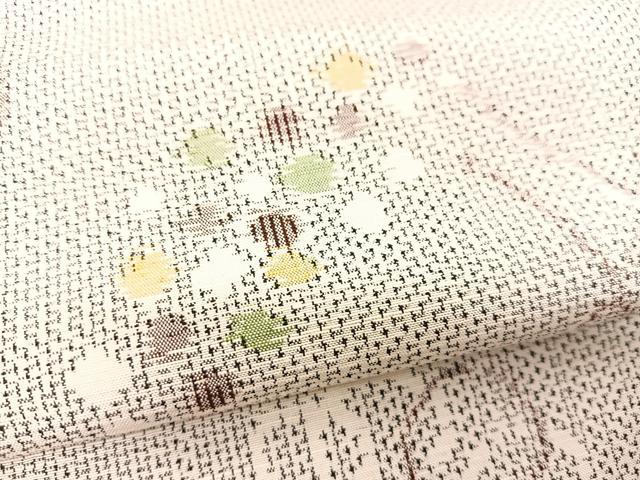 平和屋着物▽上質な紬　単衣　葡萄蔦の葉文　正絹　逸品　BAAS8020yc