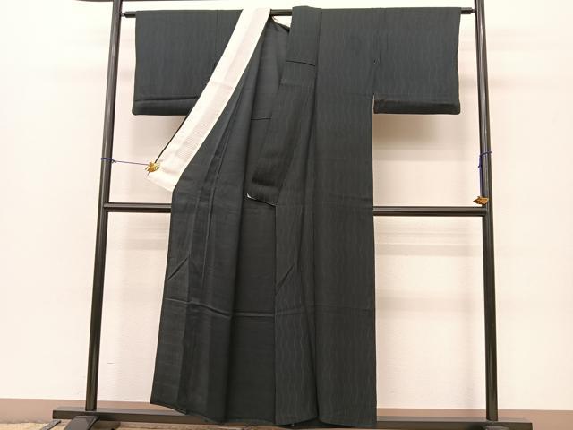 平和屋着物▽上質な小紋 単衣 よろけ縞 黒地 正絹 逸品 BAAS8033yc