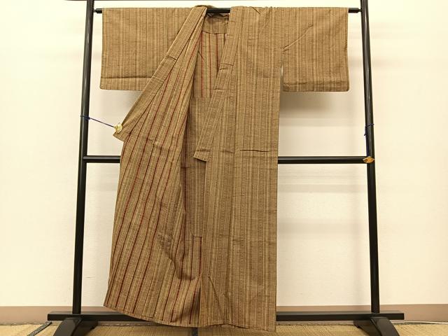 平和屋着物▽上質な紬 単衣 間道 正絹 逸品 BAAS8023yc