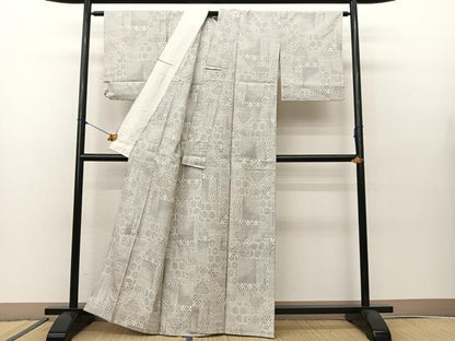 平和屋着物▽本場大島紬 単衣 白大島 9マルキ 色紙重ね花文 正絹 逸品 BAAS8027yc
