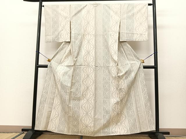 平和屋着物▽本場大島紬 単衣 麻の葉間道 正絹 逸品 BAAS8030yc