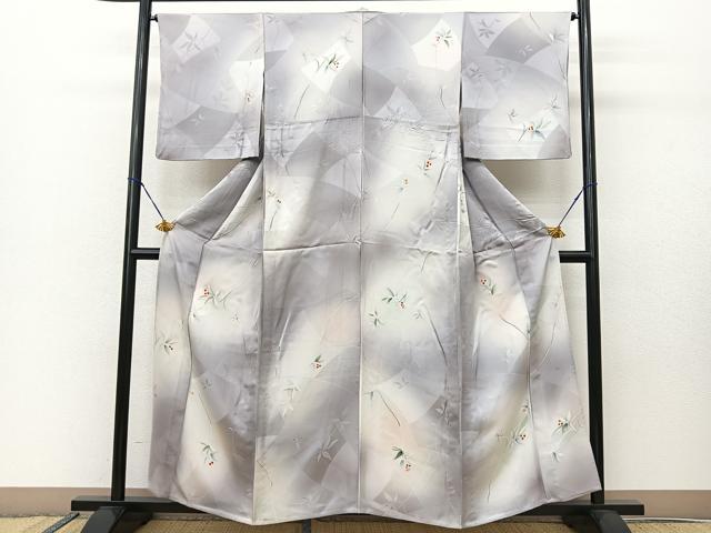 平和屋着物▽上質な小紋 単衣 地紋起こし 切り嵌め南天文 暈し染め 正絹 逸品 BAAS8032yc