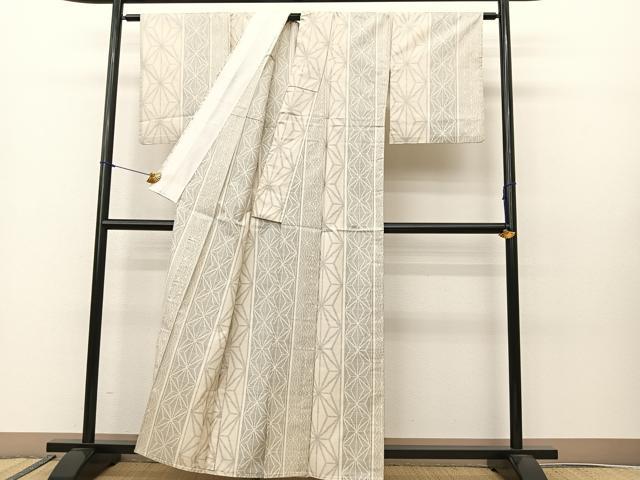 平和屋着物▽本場大島紬 単衣 麻の葉間道 正絹 逸品 BAAS8030yc