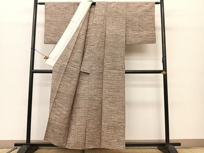平和屋着物▽上質な紬 単衣 霞文 正絹 逸品 BAAS8028yc