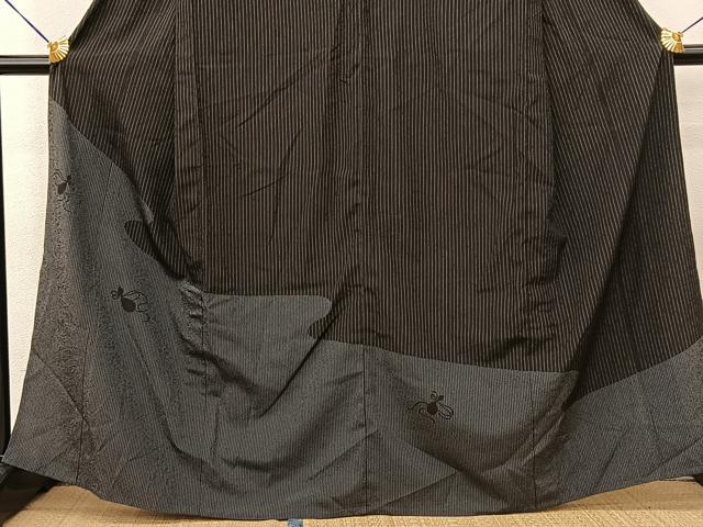 平和屋着物▽訪問着 単衣 瓢箪 黒地 正絹 逸品 BAAS8024yc