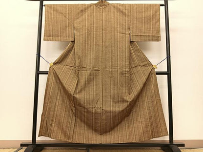平和屋着物▽上質な紬 単衣 間道 正絹 逸品 BAAS8023yc