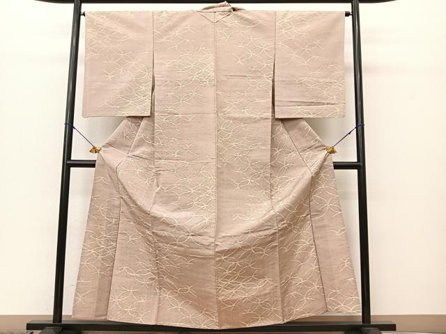 平和屋着物▽上質な紬　単衣　変わり七宝文様　正絹　逸品　BAAS8031yc