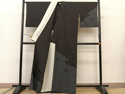 平和屋着物▽訪問着 単衣 瓢箪 黒地 正絹 逸品 BAAS8024yc