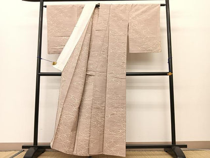 平和屋着物▽上質な紬　単衣　変わり七宝文様　正絹　逸品　BAAS8031yc