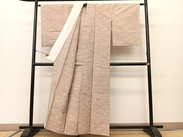 平和屋着物▽上質な紬　単衣　変わり七宝文様　正絹　逸品　BAAS8031yc