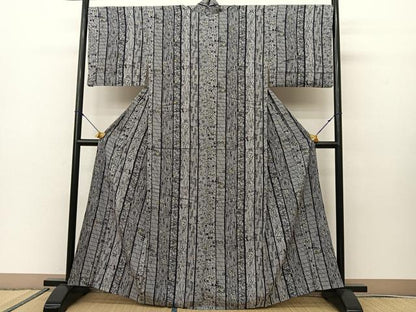 平和屋着物▽上質な小紋　単衣　型染め　草花間道　正絹　逸品　BAAS8037yc