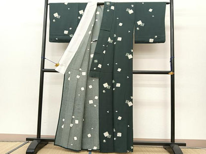 平和屋着物▽上質な小紋 単衣 色紙重ね椿花文 正絹 逸品 BAAS8036yc