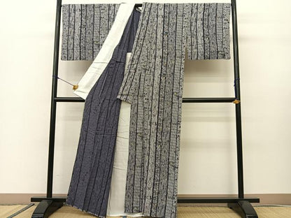 平和屋着物▽上質な小紋　単衣　型染め　草花間道　正絹　逸品　BAAS8037yc