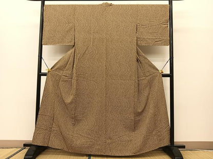 平和屋着物▽上質な紬 単衣 石畳よろけ文 正絹 逸品 BAAS8040yc