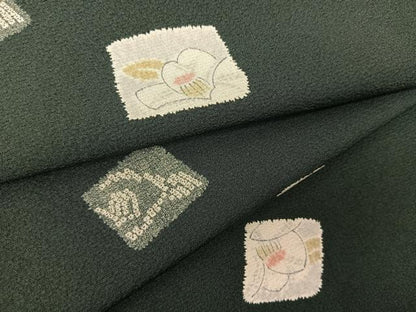 平和屋着物▽上質な小紋 単衣 色紙重ね椿花文 正絹 逸品 BAAS8036yc