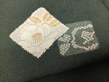 平和屋着物▽上質な小紋 単衣 色紙重ね椿花文 正絹 逸品 BAAS8036yc