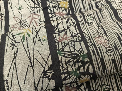 平和屋着物▽上質な小紋　単衣　型染め　草花間道　正絹　逸品　BAAS8037yc