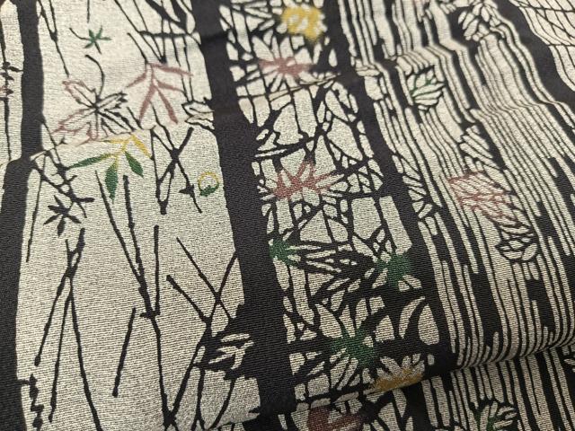 平和屋着物▽上質な小紋　単衣　型染め　草花間道　正絹　逸品　BAAS8037yc