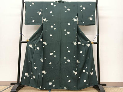 平和屋着物▽上質な小紋 単衣 色紙重ね椿花文 正絹 逸品 BAAS8036yc