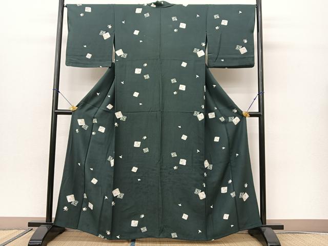平和屋着物▽上質な小紋 単衣 色紙重ね椿花文 正絹 逸品 BAAS8036yc