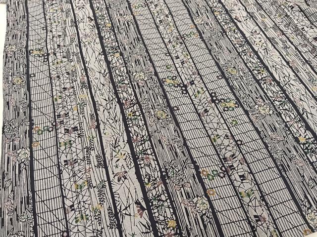 平和屋着物▽上質な小紋　単衣　型染め　草花間道　正絹　逸品　BAAS8037yc